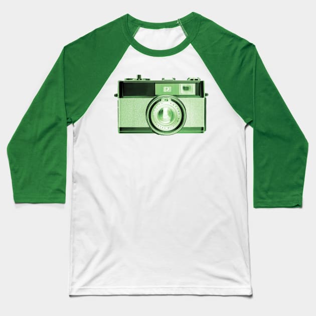 Green - Vintage 1960s Rangefinder Camera Baseball T-Shirt by DecPhoto